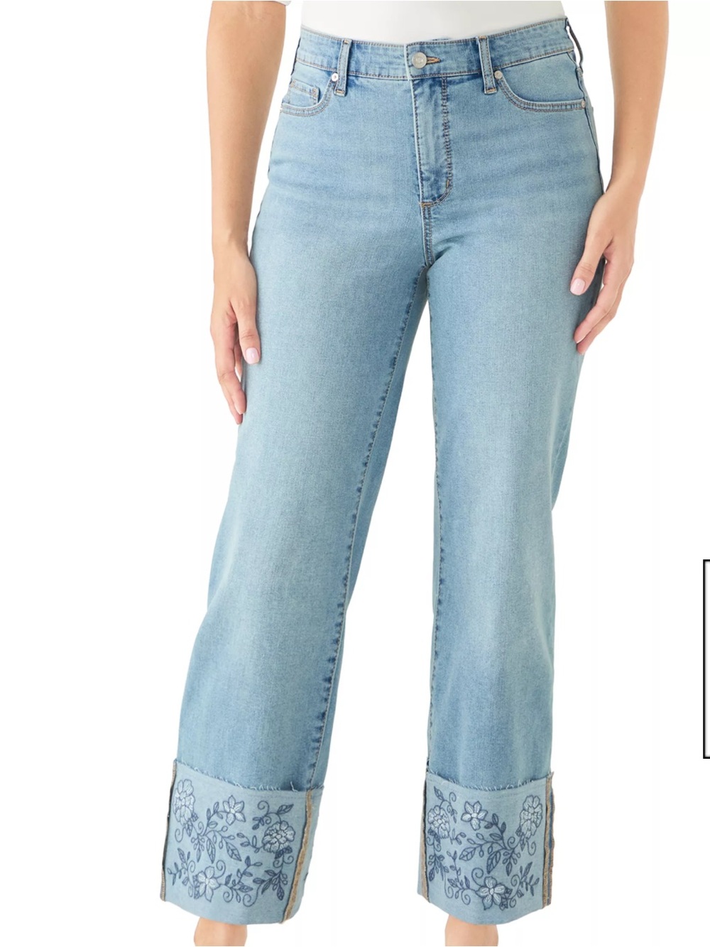 Women's Wonderly High Rise Straight Light Wash Embroidered Cuff Jeans